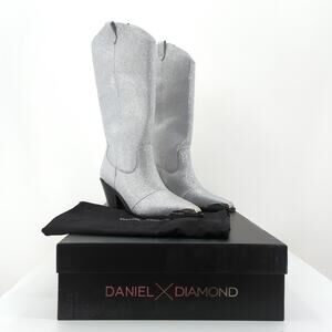 Daniel Diamond Women 9.5 North Jewel Cave Boots Silver Knee Western Rhinestone